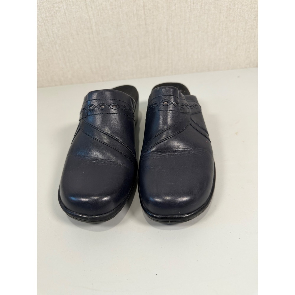 Clarks Bendables Leather Clogs  Mules Navy Blue Slip On Shoes Women's 7M